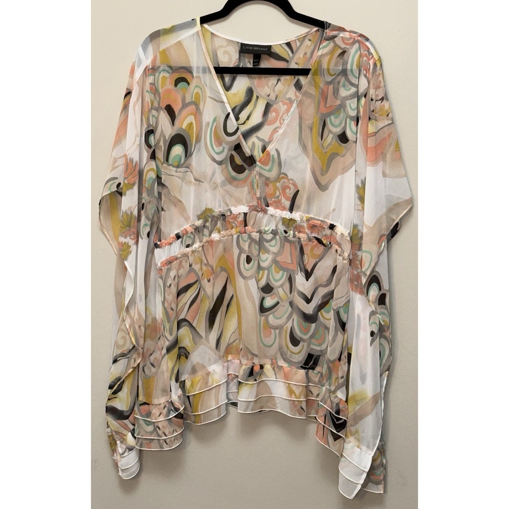 Vintage Y2K Lane Bryant Kimono Shirt  Tunic 18/20 Swim Cover-Up Beach Sunset Top